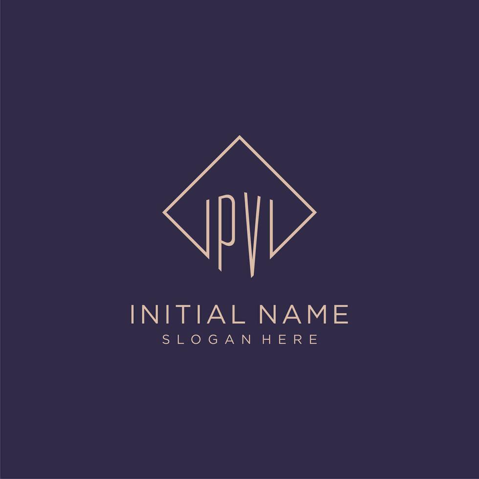 Initials PV logo monogram with rectangle style design vector
