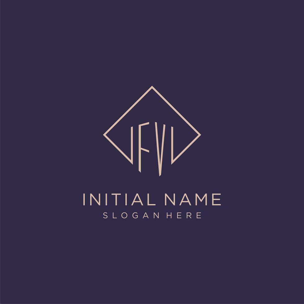Initials FV logo monogram with rectangle style design vector