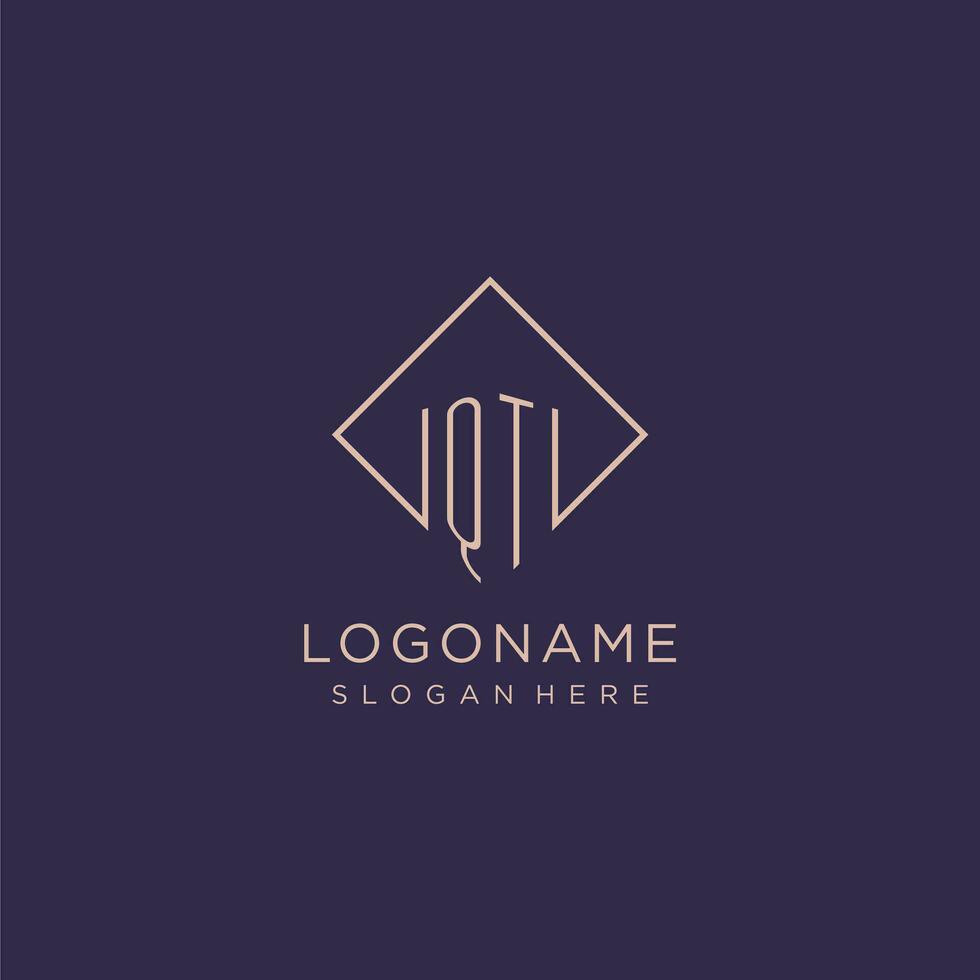 Initials QT logo monogram with rectangle style design vector