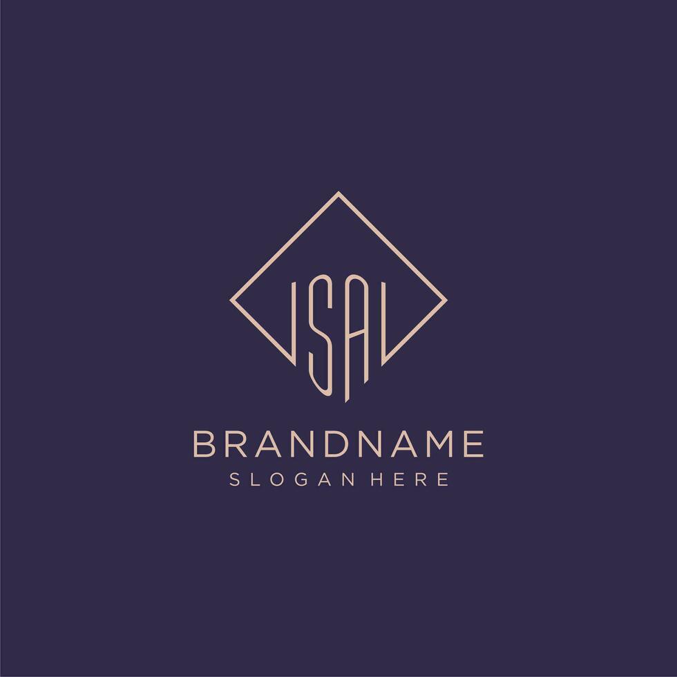 Initials SA logo monogram with rectangle style design vector
