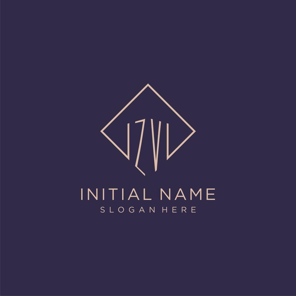 Initials ZV logo monogram with rectangle style design vector