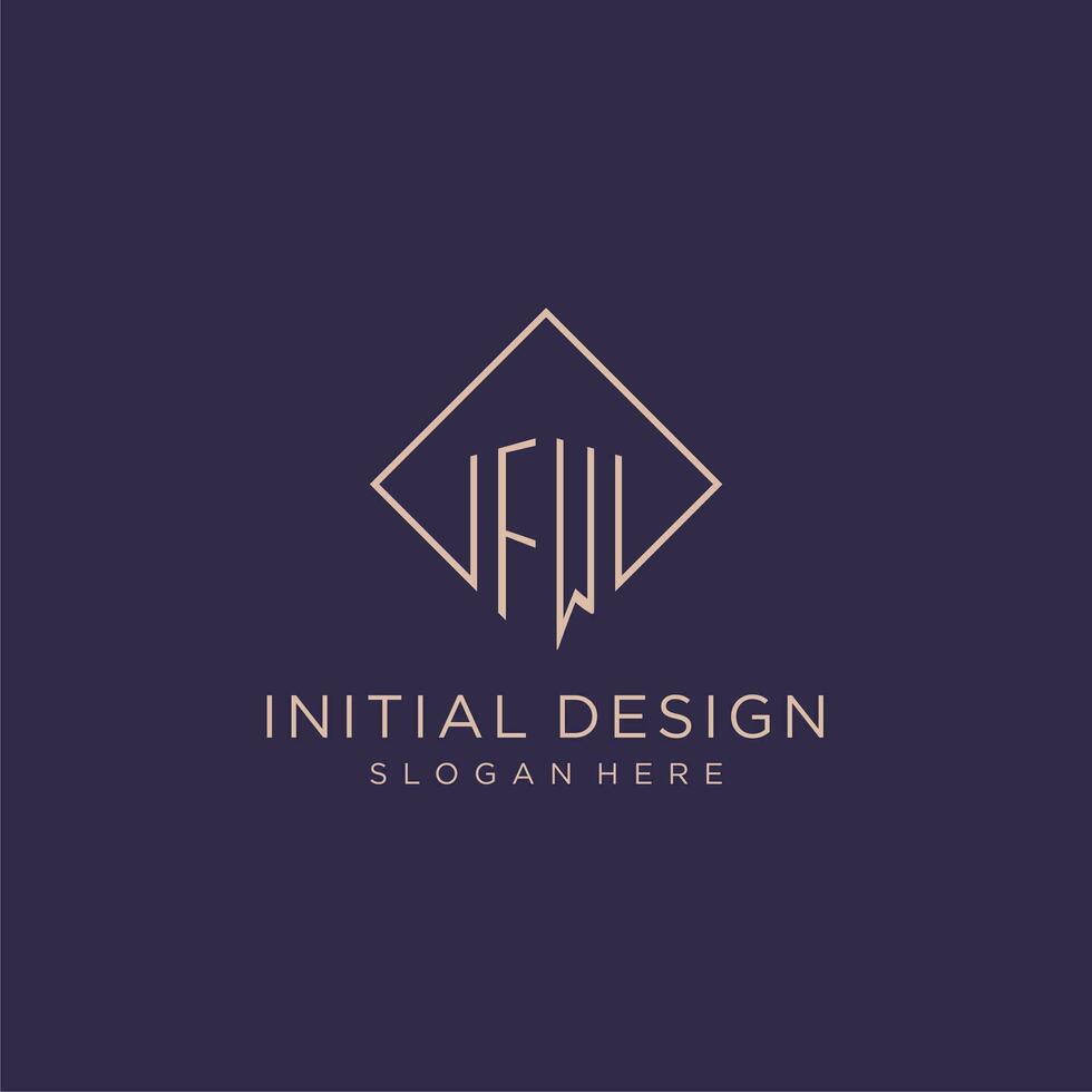 Initials FW logo monogram with rectangle style design vector