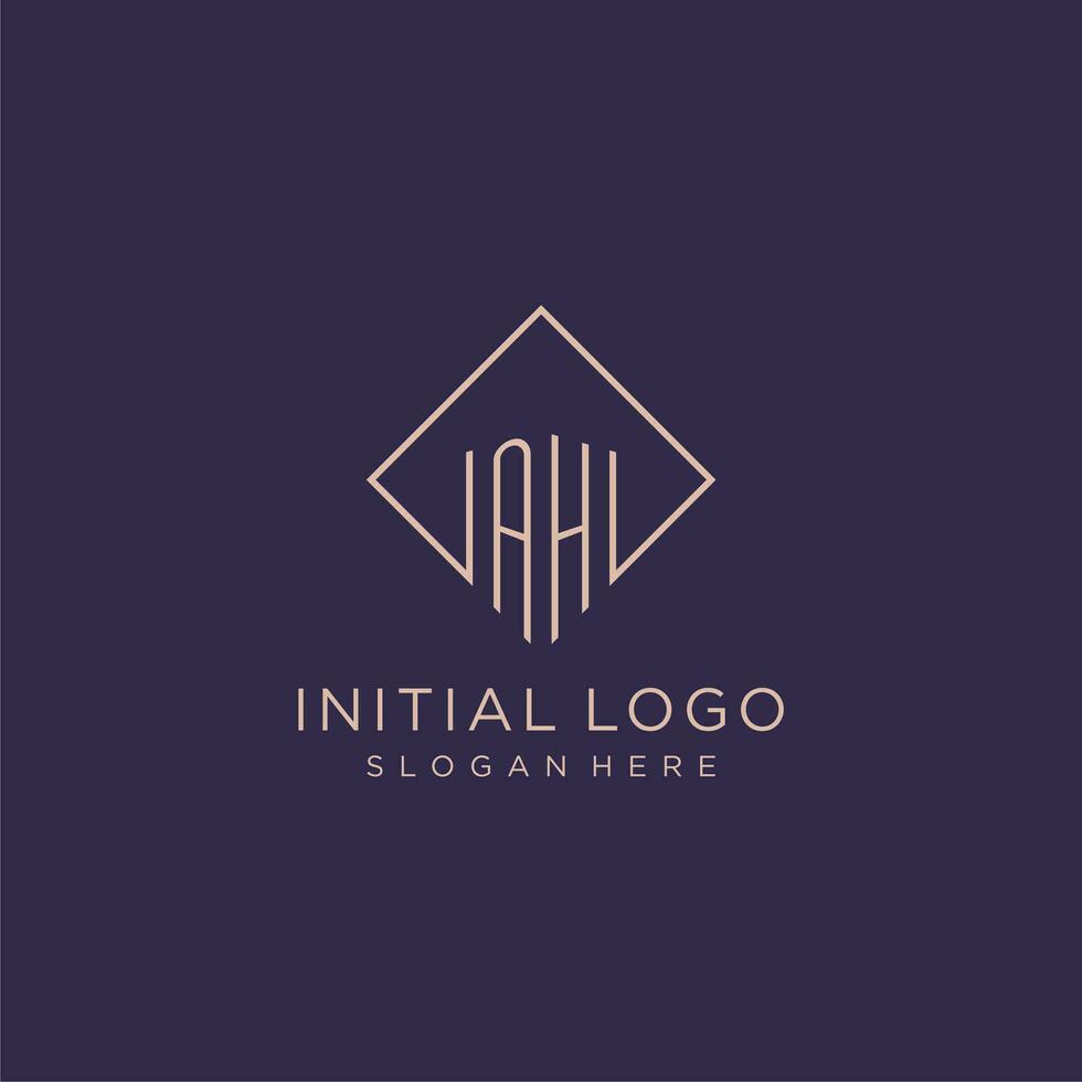 Initials AH logo monogram with rectangle style design vector