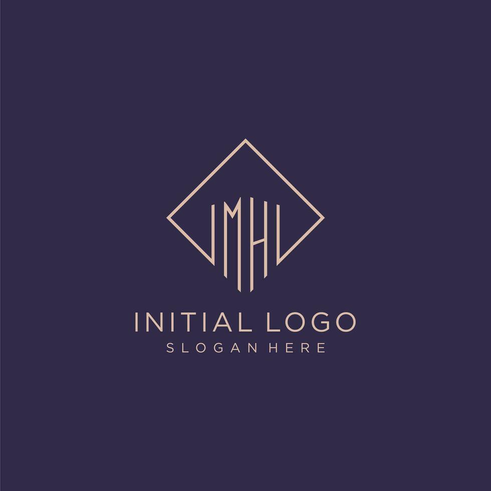 Initials MH logo monogram with rectangle style design vector