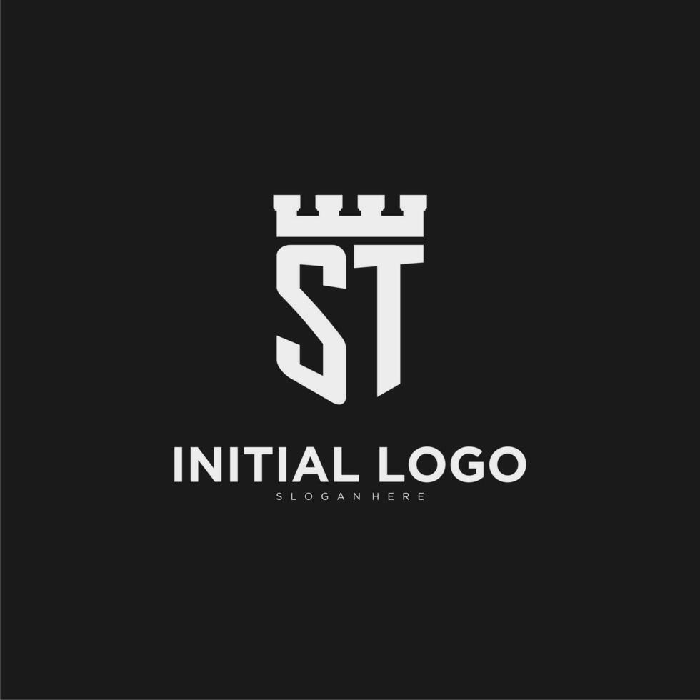 Initials ST logo monogram with shield and fortress design vector