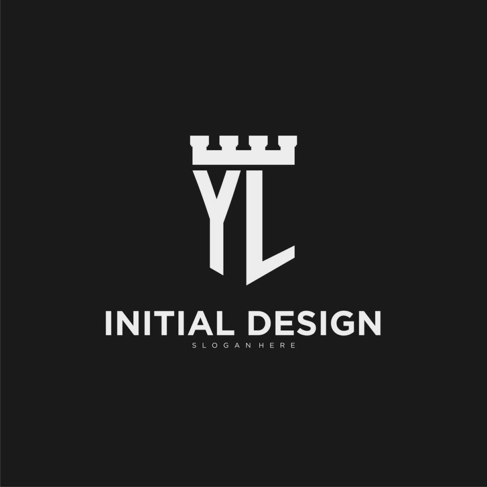 Initials YL logo monogram with shield and fortress design vector