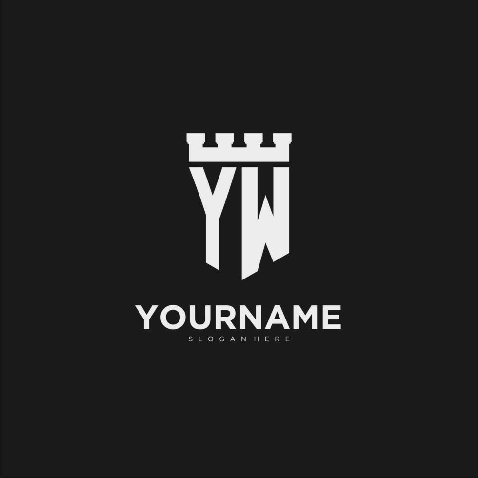 Initials YW logo monogram with shield and fortress design vector