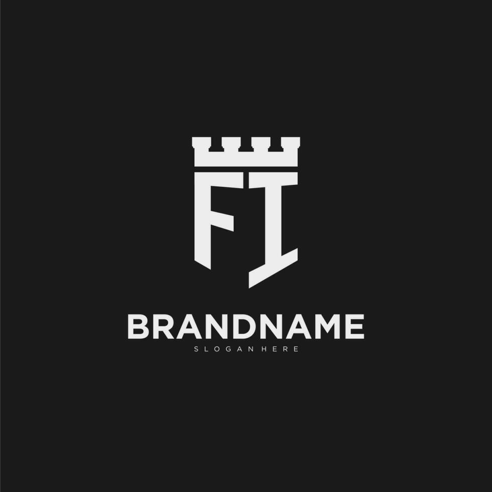 Initials FI logo monogram with shield and fortress design vector