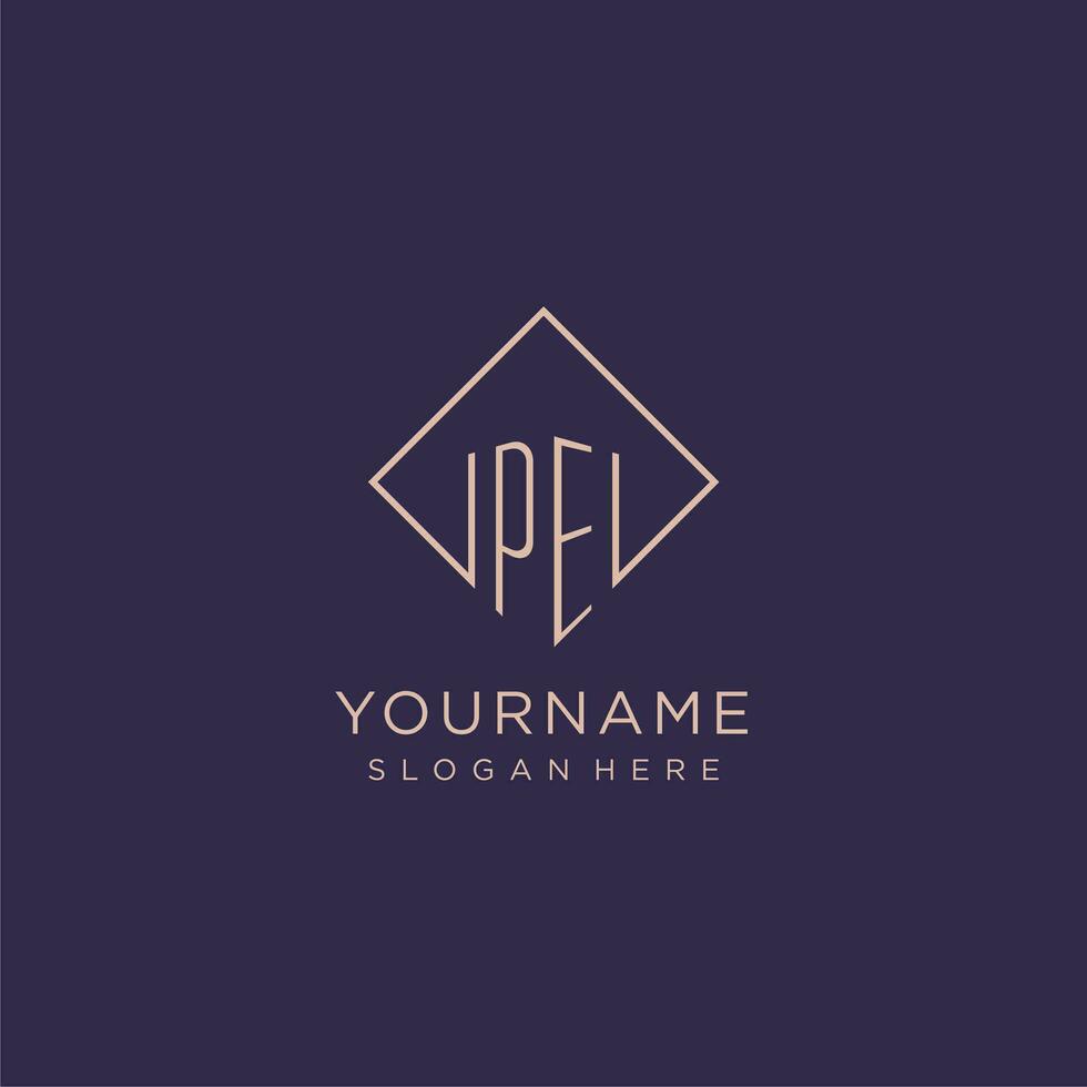 Initials PE logo monogram with rectangle style design vector