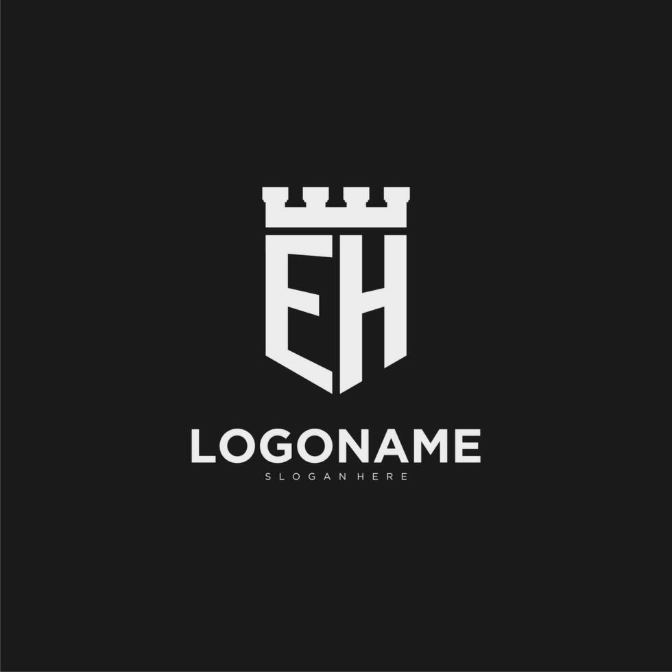 Initials EH logo monogram with shield and fortress design vector
