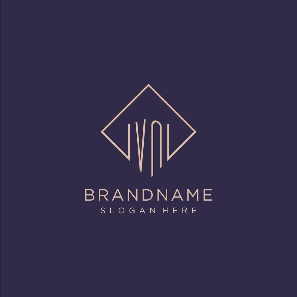 Initials VN logo monogram with rectangle style design vector