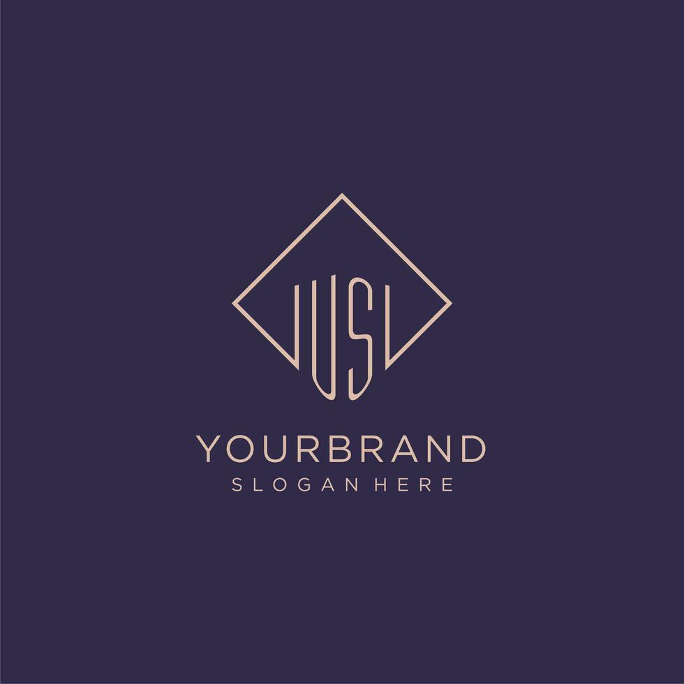 Initials US logo monogram with rectangle style design vector
