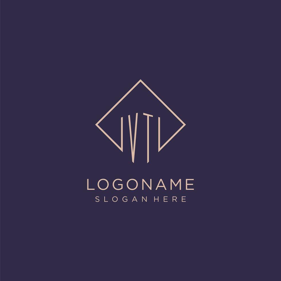 Initials VT logo monogram with rectangle style design vector
