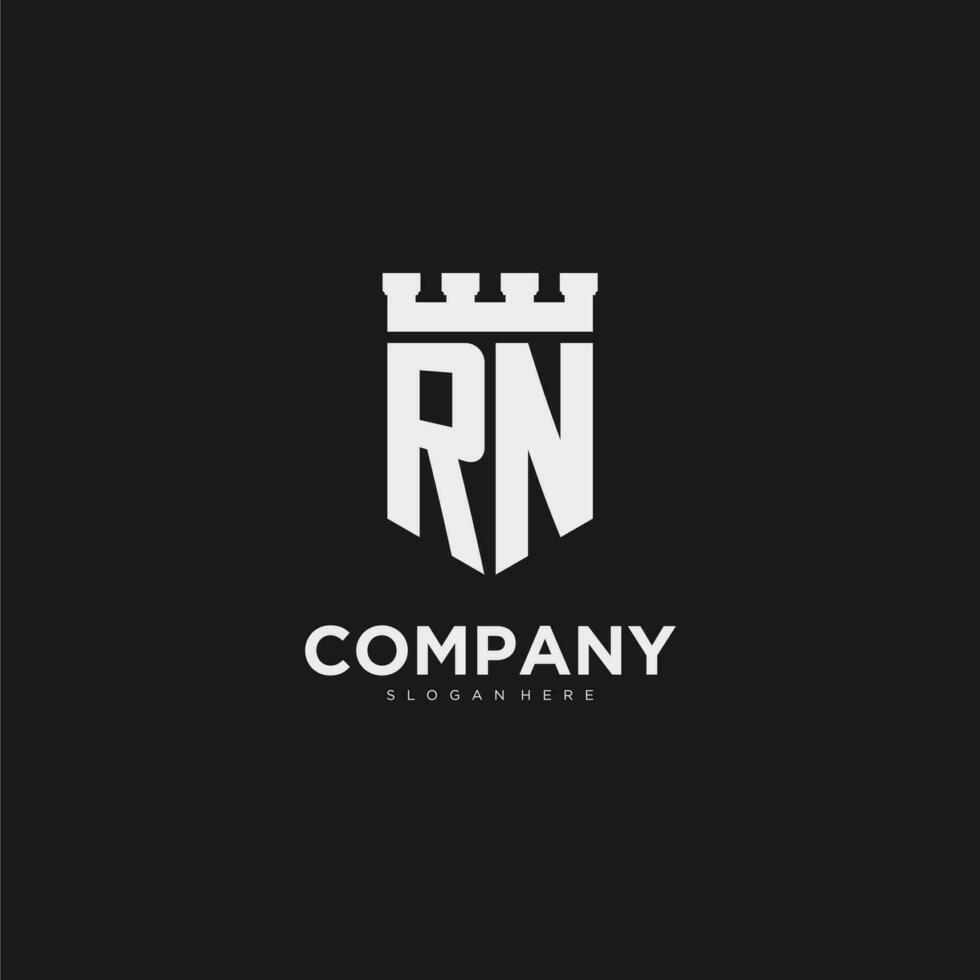 Initials RN logo monogram with shield and fortress design vector