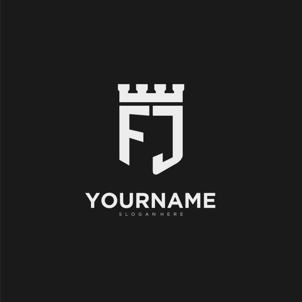 Initials FJ logo monogram with shield and fortress design vector