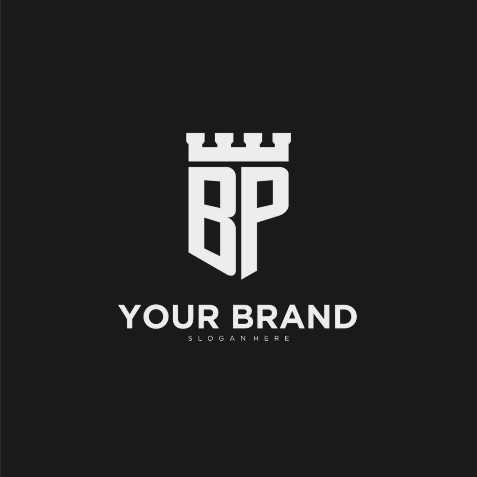 Initials BP logo monogram with shield and fortress design vector