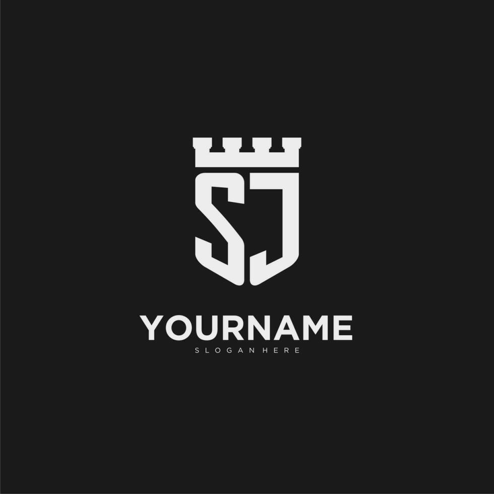 Initials SJ logo monogram with shield and fortress design vector