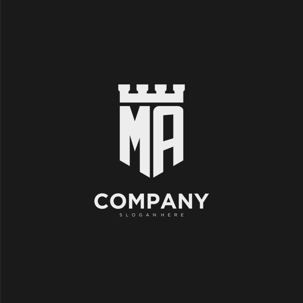 Initials MA logo monogram with shield and fortress design vector