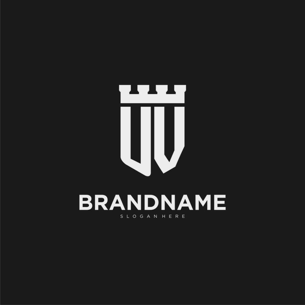 Initials UV logo monogram with shield and fortress design vector