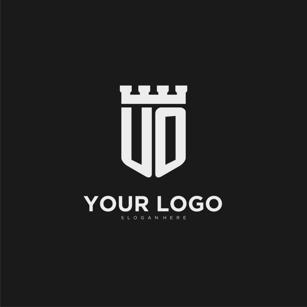 Initials UO logo monogram with shield and fortress design vector