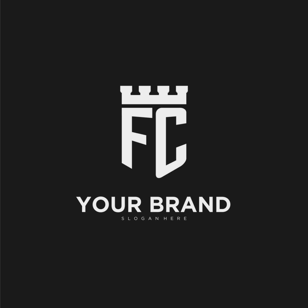 Initials FC logo monogram with shield and fortress design vector