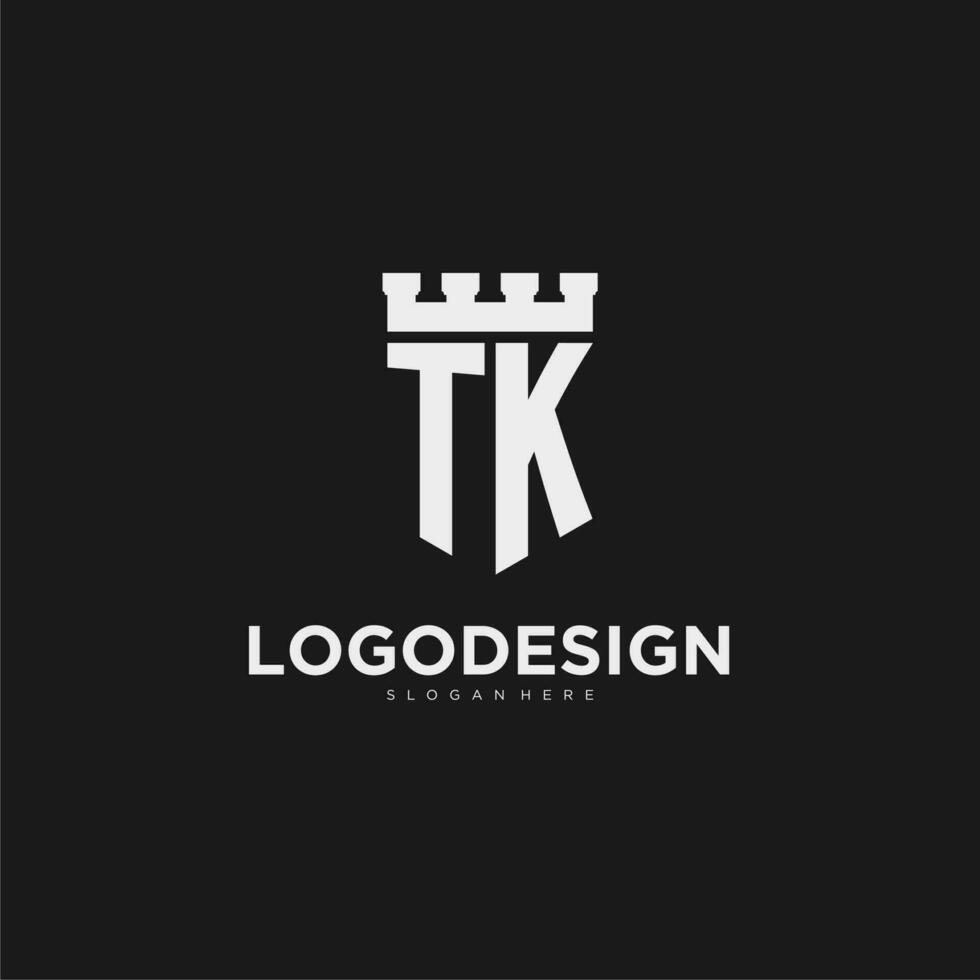 Initials TK logo monogram with shield and fortress design vector