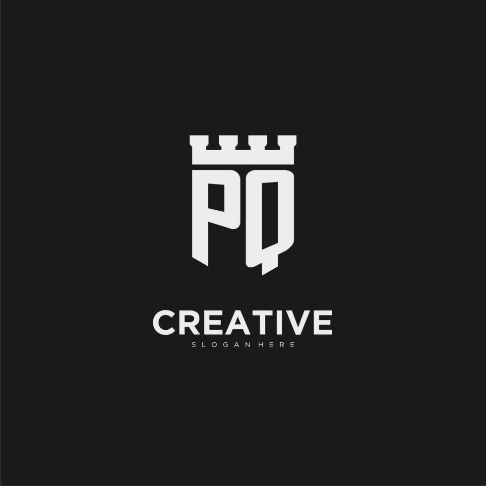 Initials PQ logo monogram with shield and fortress design vector