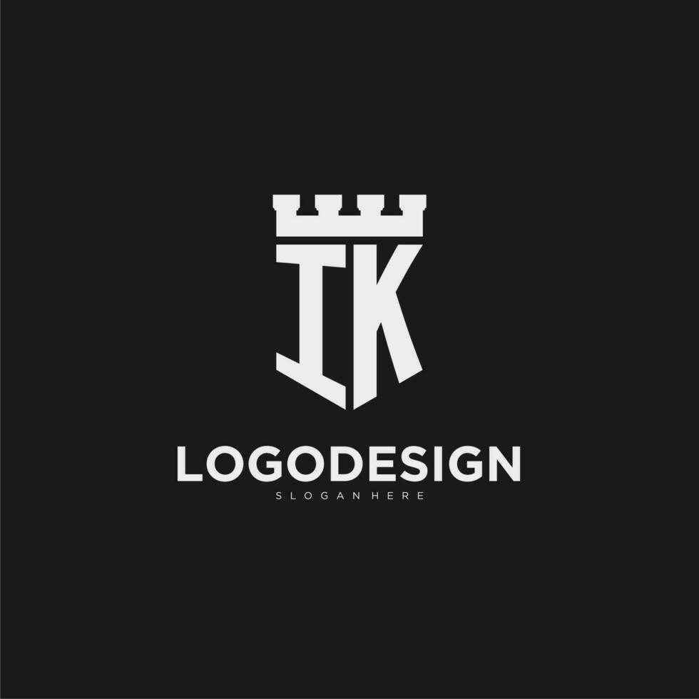 Initials IK logo monogram with shield and fortress design vector