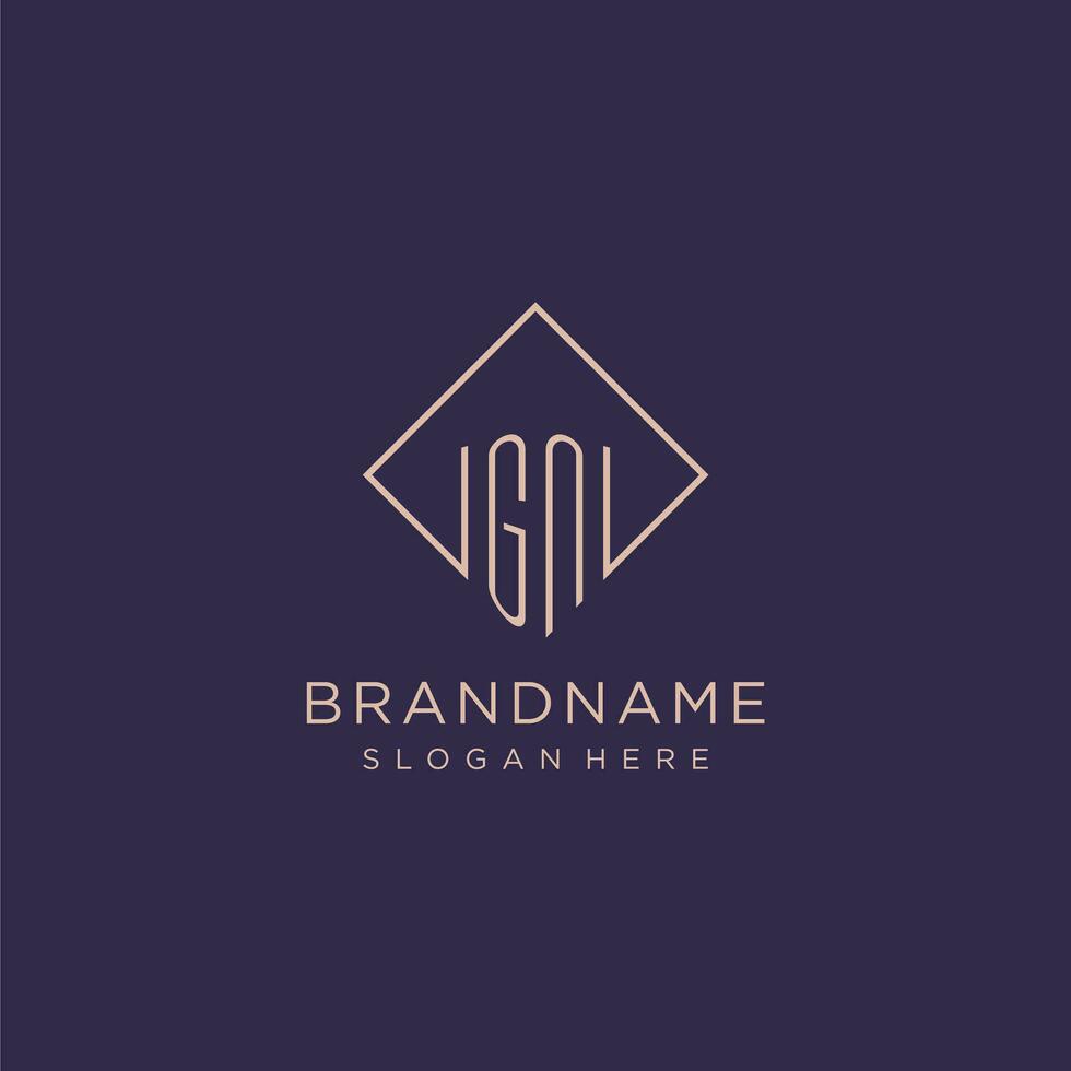 Initials GN logo monogram with rectangle style design vector