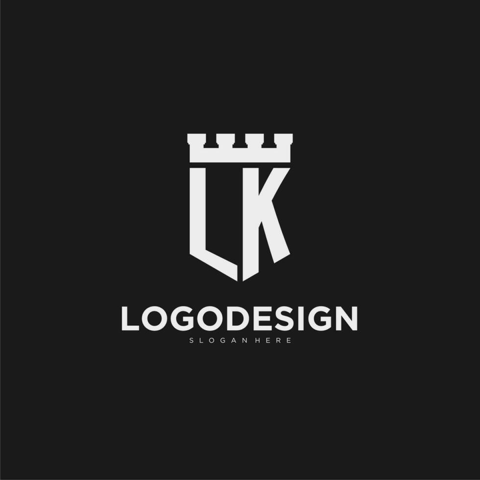 Initials LK logo monogram with shield and fortress design vector