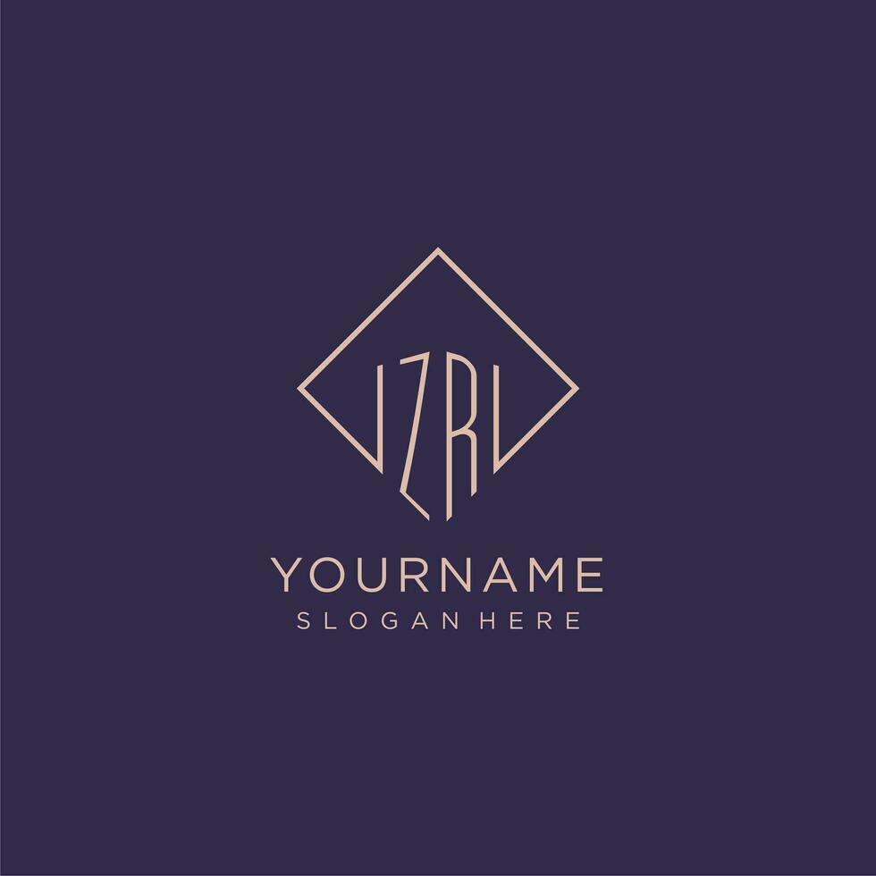 Initials ZR logo monogram with rectangle style design vector