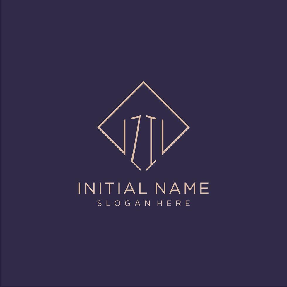 Initials ZI logo monogram with rectangle style design vector