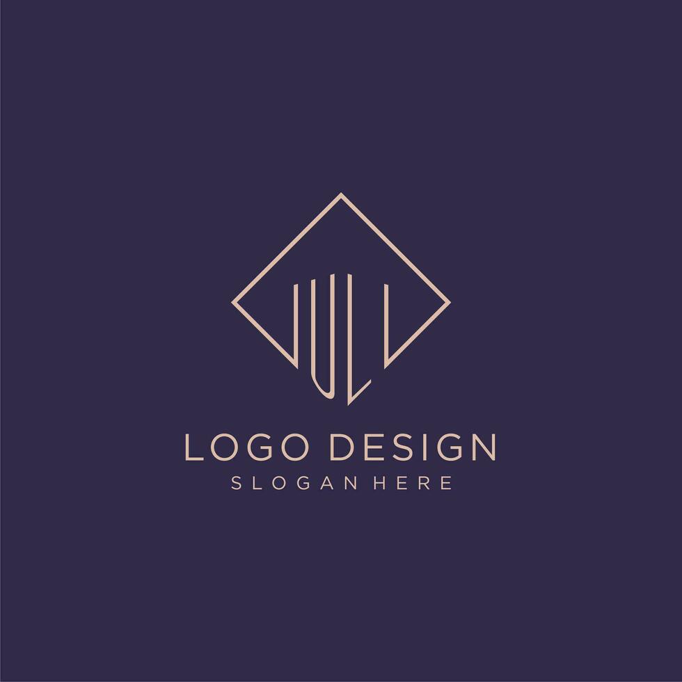iniciales ul logo monograma con rectángulo estilo diseño vector