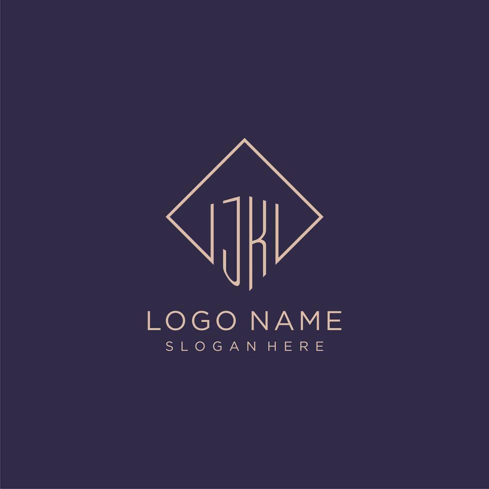 Initials JK logo monogram with rectangle style design vector