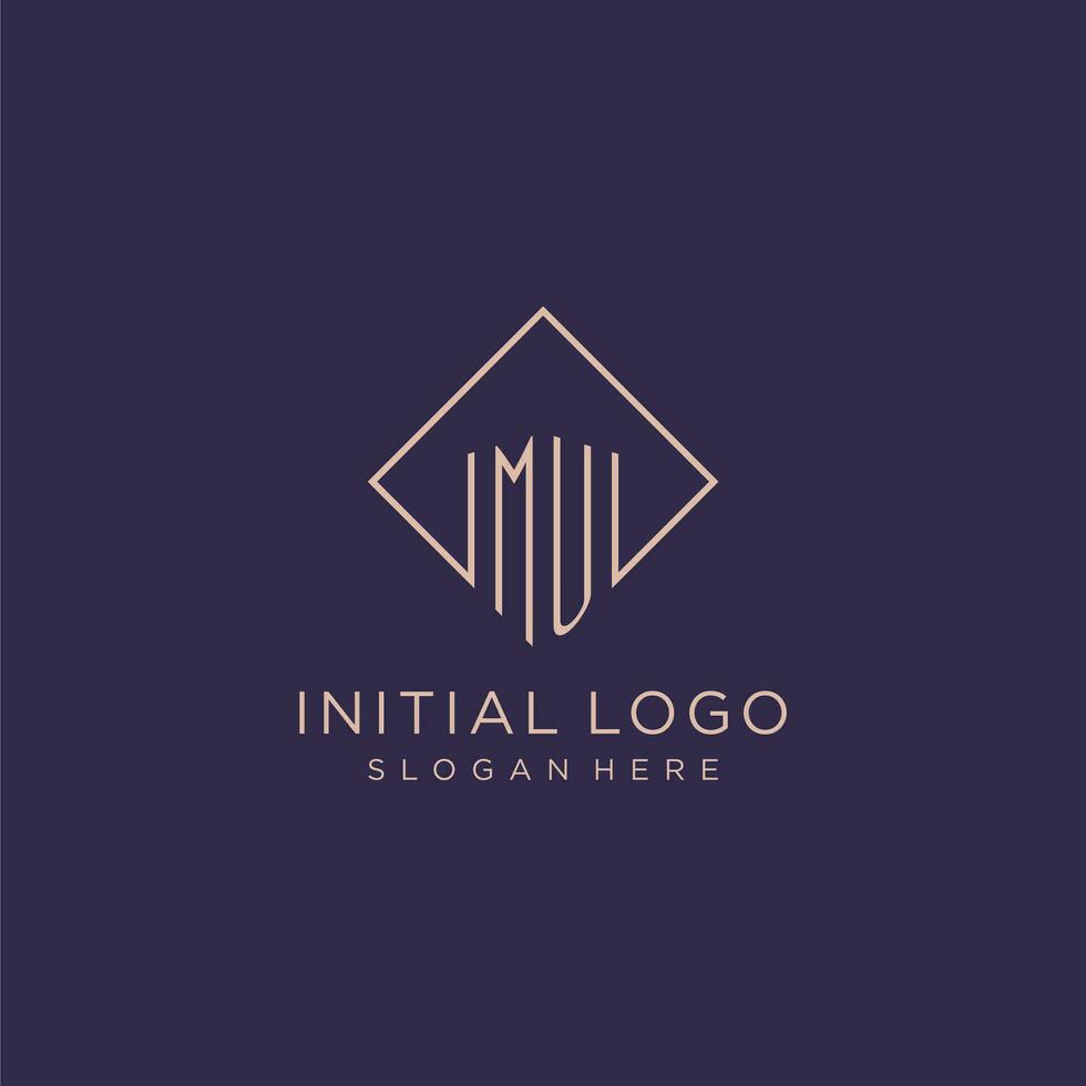 iniciales mu logo monograma con rectángulo estilo diseño vector