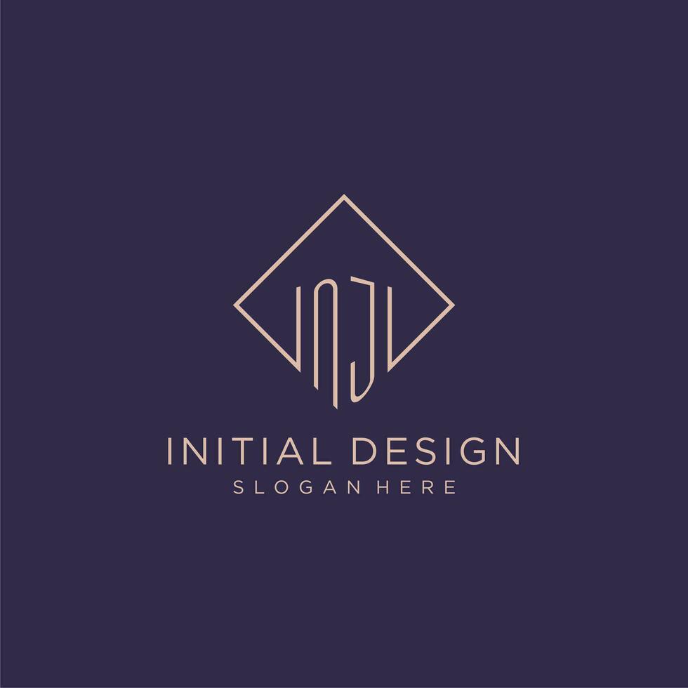 Initials NJ logo monogram with rectangle style design vector