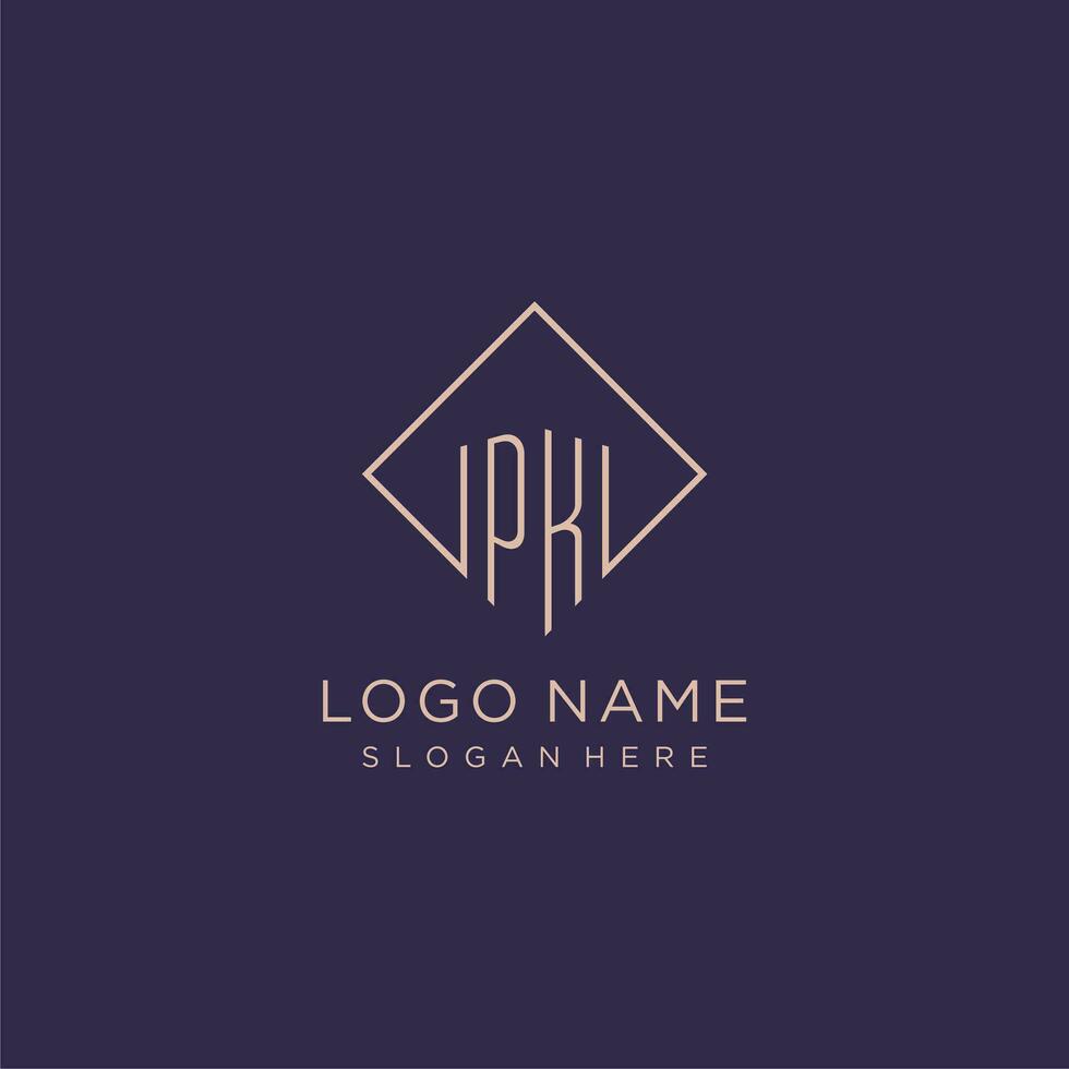 Initials PK logo monogram with rectangle style design vector