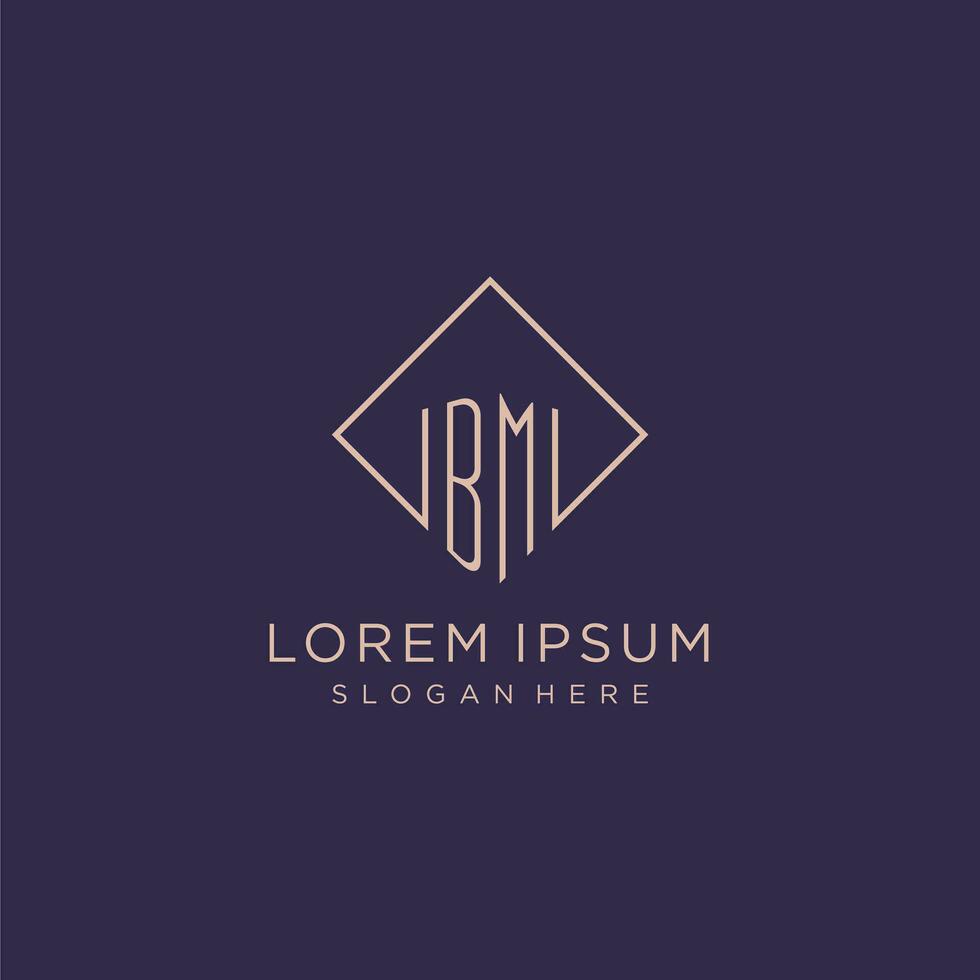 Initials BM logo monogram with rectangle style design vector