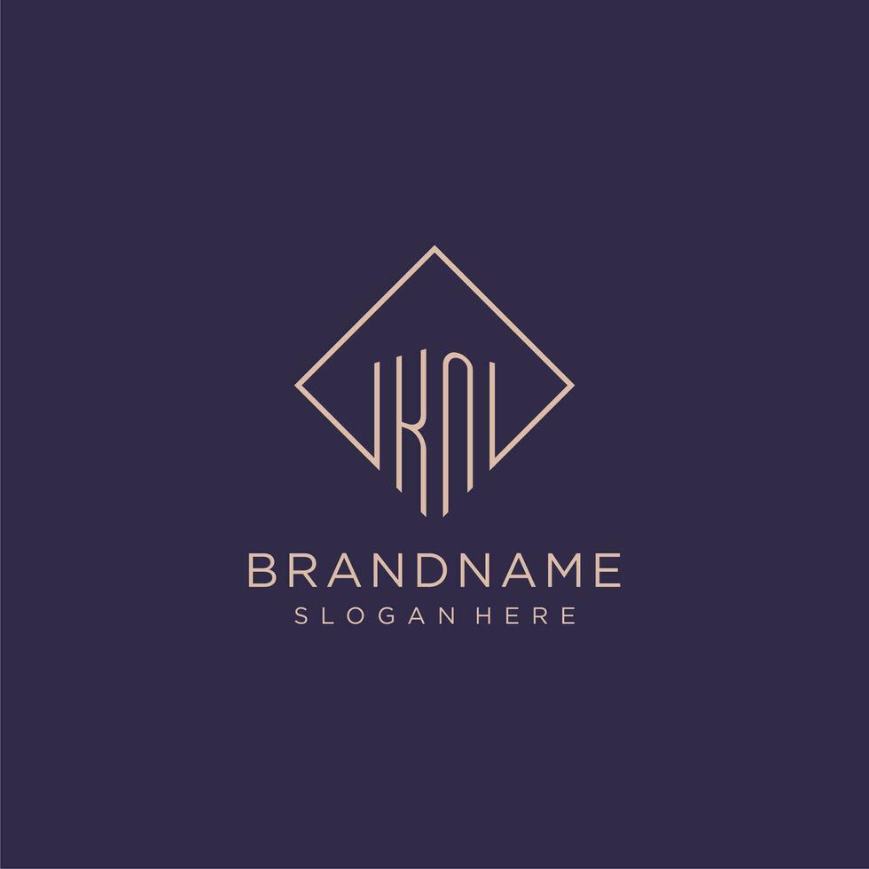 Initials KN logo monogram with rectangle style design vector