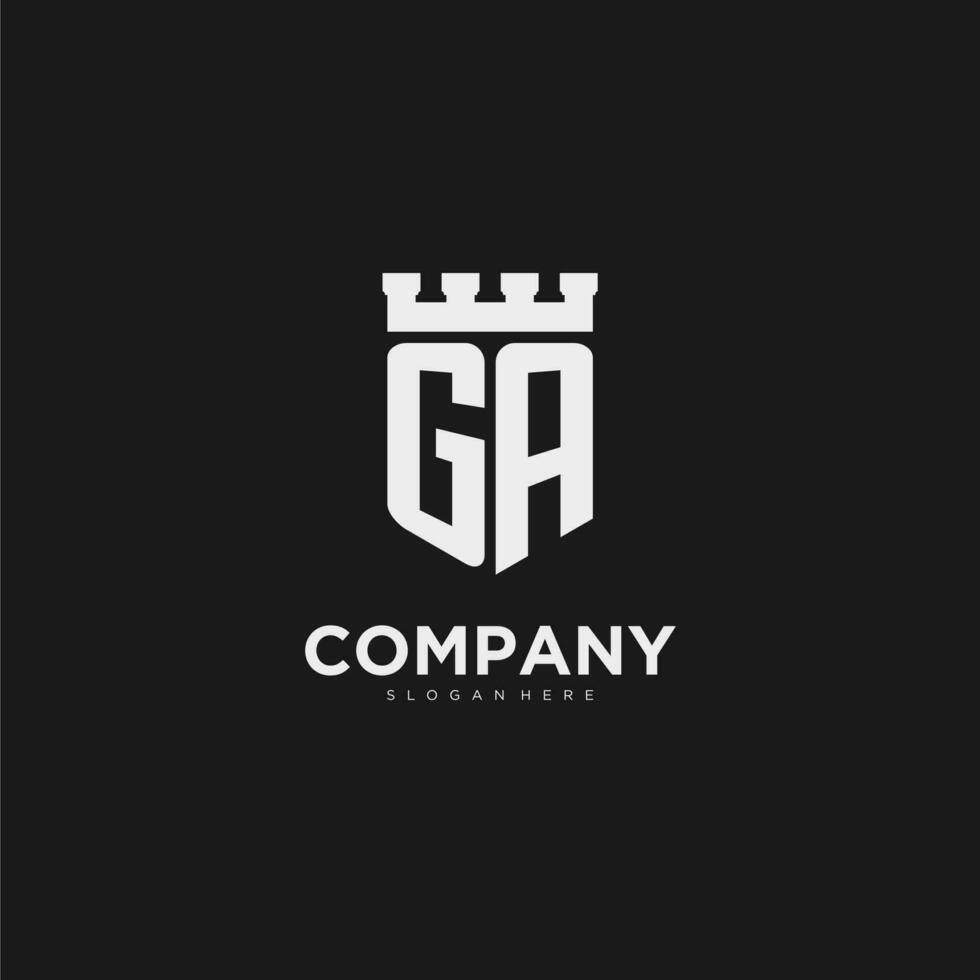 Initials GA logo monogram with shield and fortress design vector