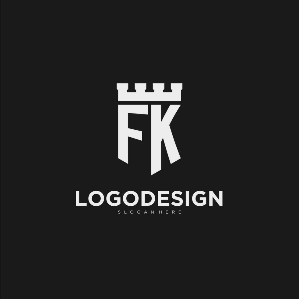 Initials FK logo monogram with shield and fortress design vector
