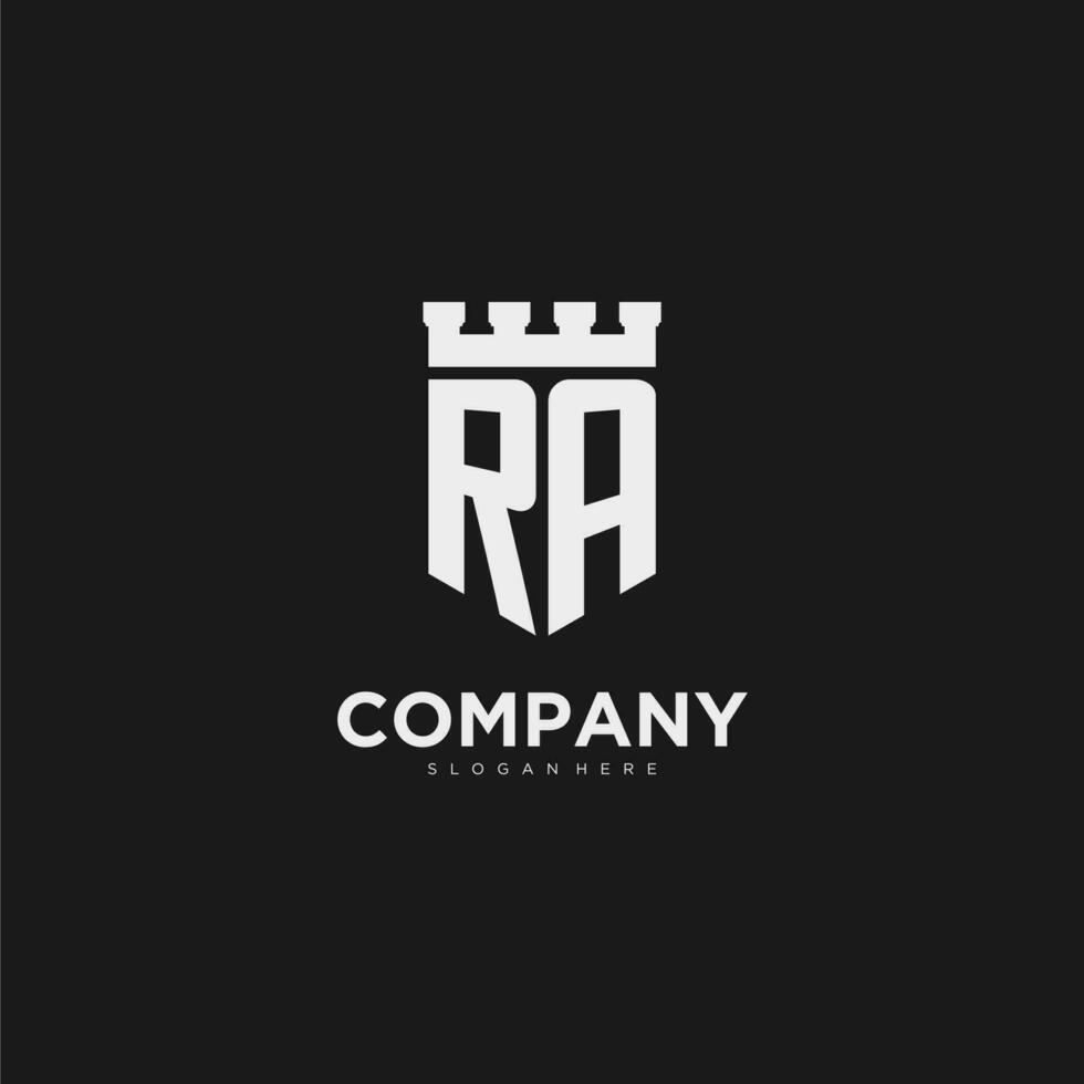 Initials RA logo monogram with shield and fortress design vector