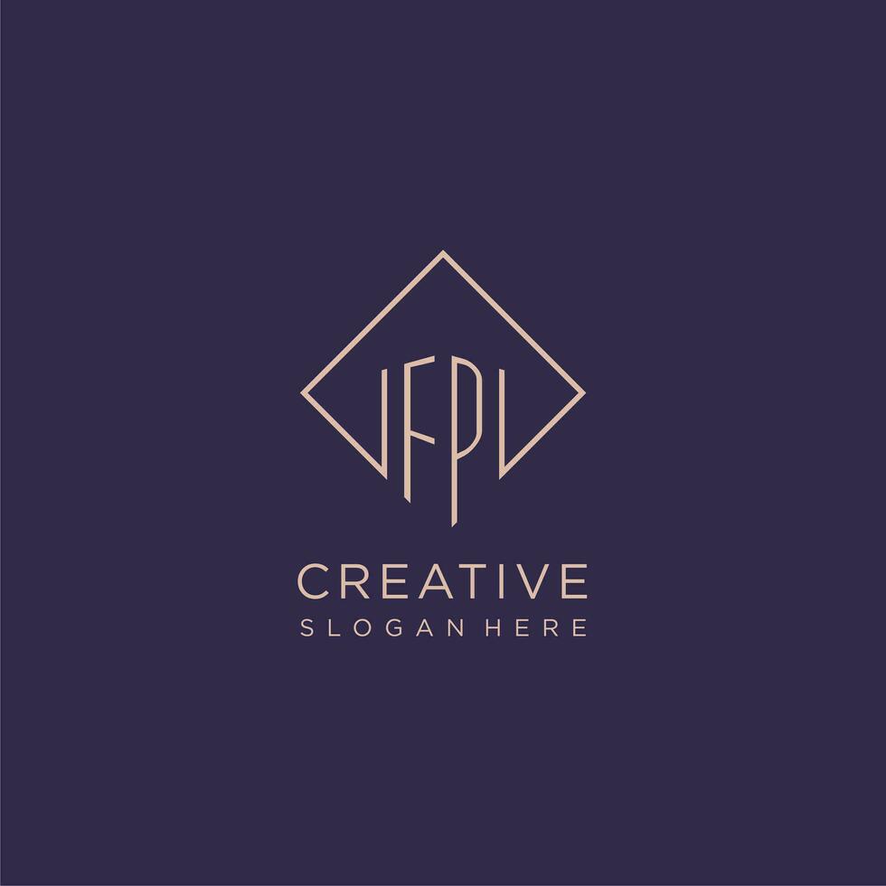 Initials FP logo monogram with rectangle style design vector