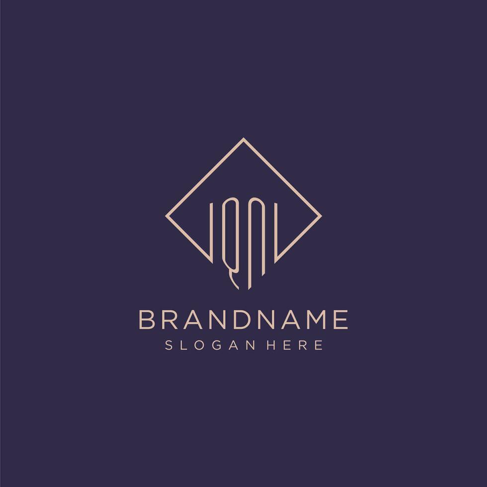 Initials QN logo monogram with rectangle style design vector