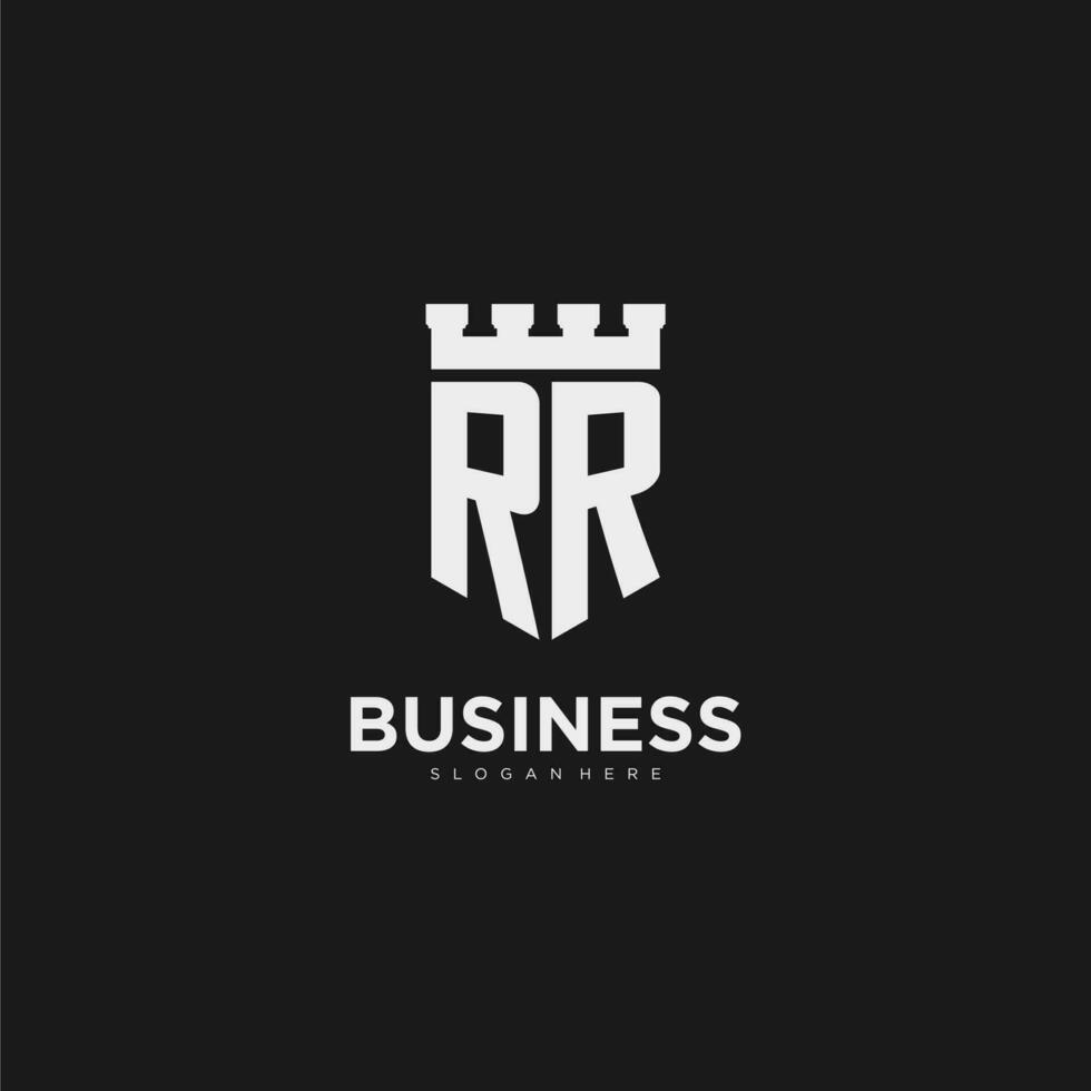 Initials RR logo monogram with shield and fortress design vector