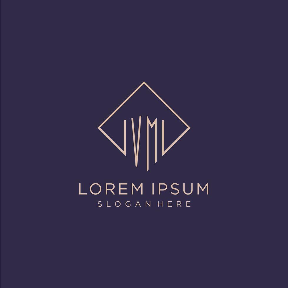 Initials VM logo monogram with rectangle style design vector
