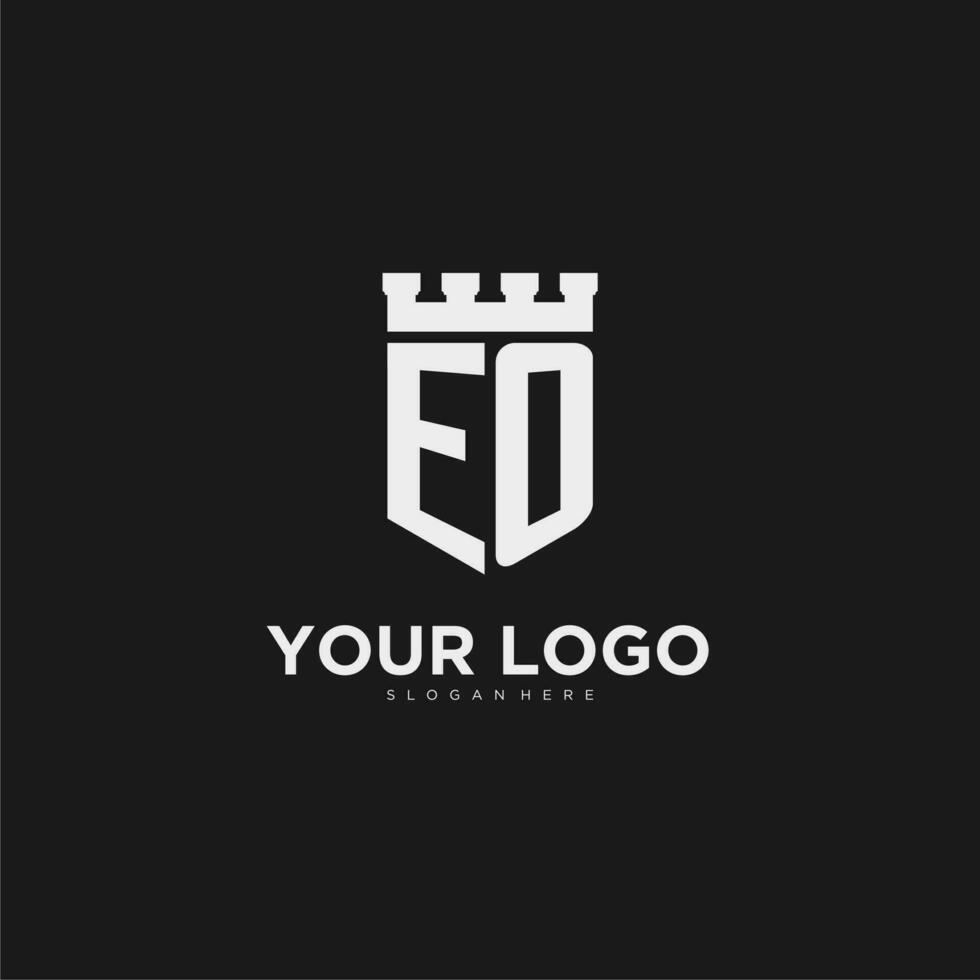 Initials EO logo monogram with shield and fortress design vector