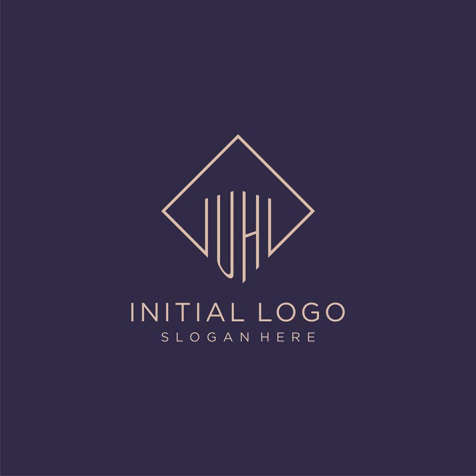 Initials UH logo monogram with rectangle style design vector