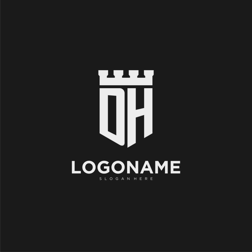 Initials DH logo monogram with shield and fortress design vector