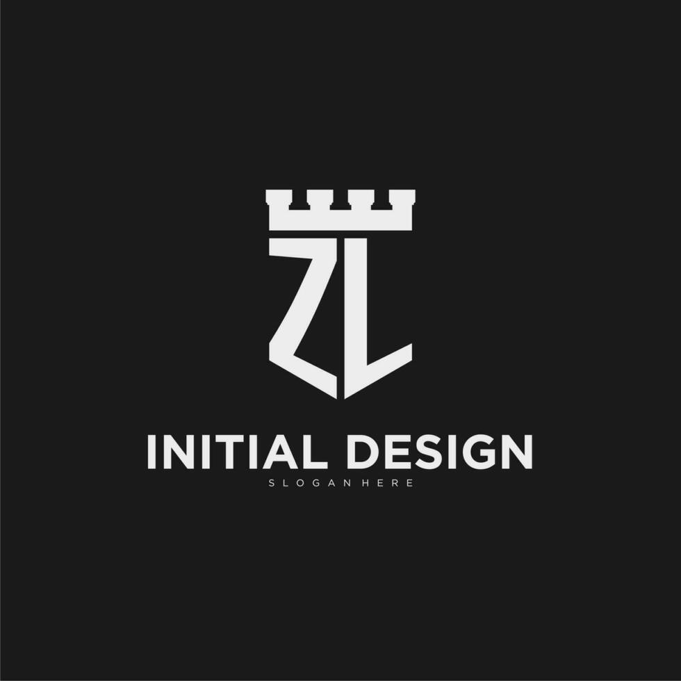 Initials ZL logo monogram with shield and fortress design vector